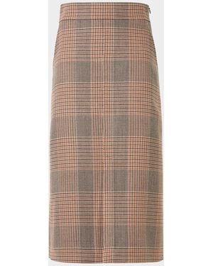 Akris Punto Check Wool A-Line Midi Skirt - Brown