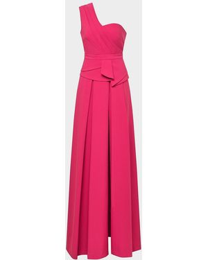 Kay Unger Everette One-Shoulder Walk-Thru Jumpsuit - Pink
