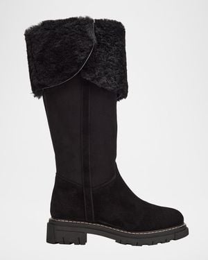 La Canadienne Davide Shearling-Lined Waterproof Suede Knee-High Boots - Black