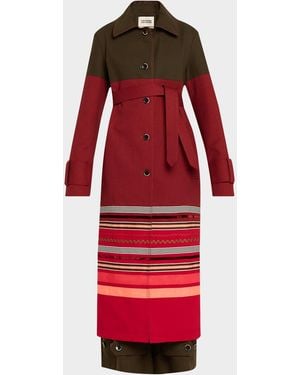 Christopher John Rogers Embroidered Stripe Belted Long Trench Coat