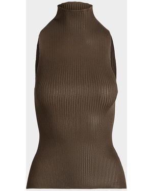 Ralph Lauren Foiled Rib-Knit Mockneck Sweater - Brown