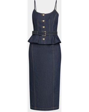 Cinq À Sept Cecilia Belted Peplum Midi Dress - Blue