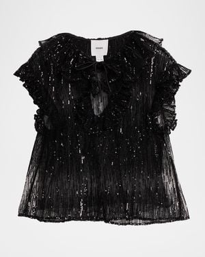 AKNVAS Este Sequined Ruffle Tulle Top - Black