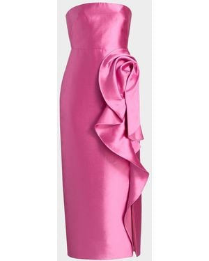 THEIA Marla Strapless Sculptural Drape Cocktail Dress - Pink