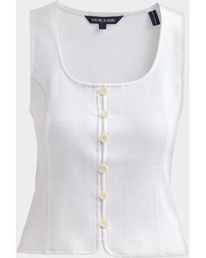 Veronica Beard Quenby Stretch-Cotton Sleeveless Top - White