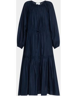Merlette Allegra Tiered Smocked Cotton Midi Dress - Blue