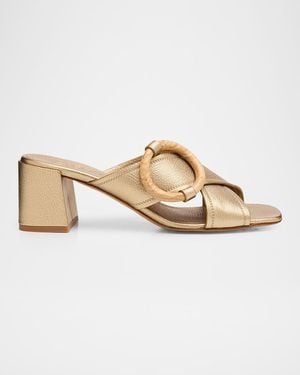 Pedro Garcia Uxia Metallic Leather Block-Heel Sandals - Multicolor