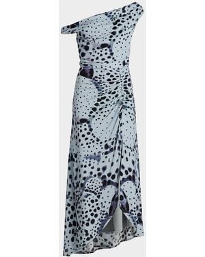 AMUR Ella Print Midi Dress - Blue