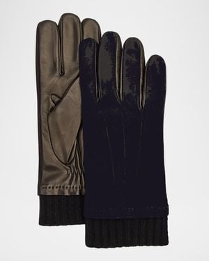 Portolano Apos;S Suede And Napa Leather Gloves - Blue