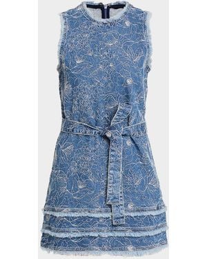 Cinq À Sept Mindie Garden Doodle Denim Mini Dress - Blue