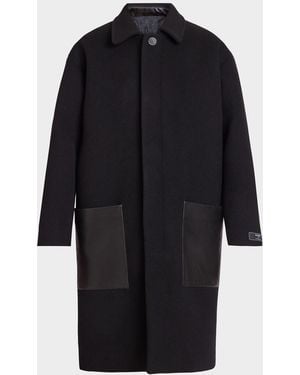 Balmain Apos;S Leather-Trimmed Cotton Coat - Blue