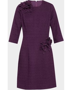 Teri Jon Floral Applique Boucle Dress - Purple
