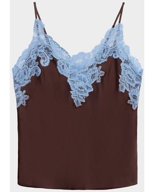 A.L.C. Hana Lace-Trim Satin Top - Brown