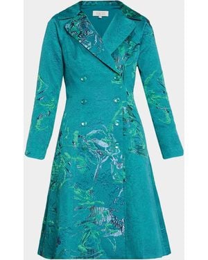 Teri Jon Jacqaurd Double-Breasted Tuxedo Dress - Blue