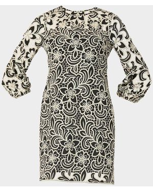 Shoshanna Holland 3/4-Sleeve Floral Lace Mini Dress - White