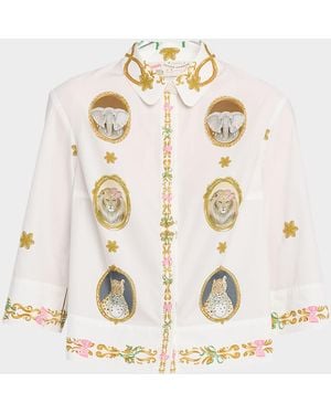 Maison Common Animal Frame Cotton Poplin Button-Down Shirt - Natural