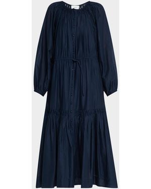 Merlette Allegra Tiered Smocked Cotton Midi Dress - Blue