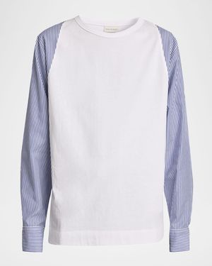Dries Van Noten Heston Hybrid Dress Shirt Long-Sleeve T-Shirt - Blue