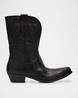 Golden Goose Wish Star Low Leather Western Boots - Black