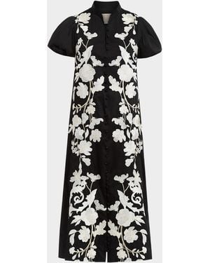 mestiza Elliana Embroidered Applique Midi Dress - Black
