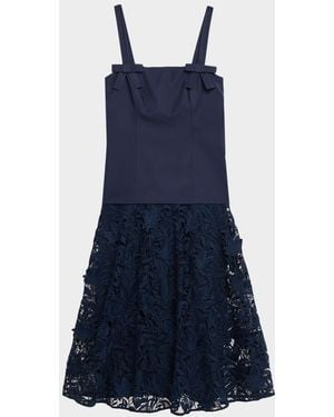 Badgley Mischka Sleeveless Lace-Skirt Midi Dress - Blue