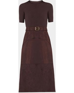 Shoshanna Mimi A-Line Mixed Media Midi Dress - Brown