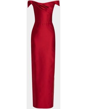 Monique Lhuillier Draped Off-The-Shoulder Column Gown - Red