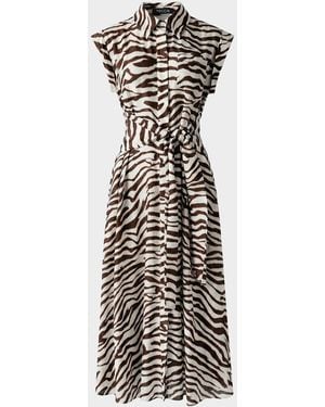 Toccin Serena Zebra Rolled-Sleeve Shirtdress - White