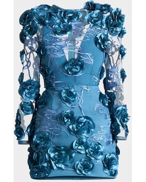 Zhivago Aonia Floral Mesh Lace Mini Dress - Blue