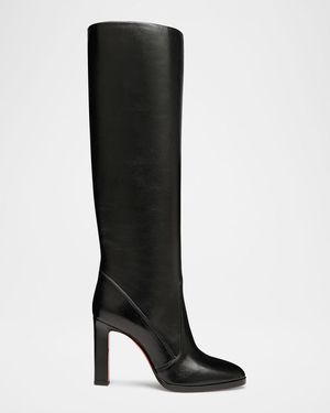 Santoni Andy Leather Stiletto Knee Boots - Black
