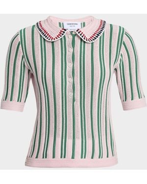 Thom Browne Striped Crochet Short-Sleeve Polo Shirt - Multicolor