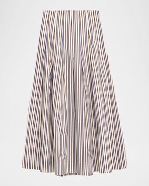 Lela Rose Striped Cotton Full Skirt - White