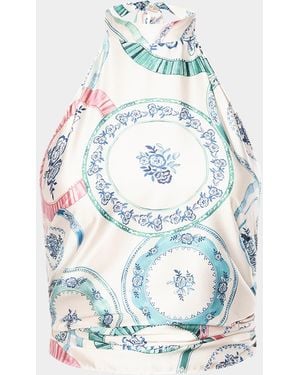 MISA Los Angles Ora Satin Halter Top - Blue