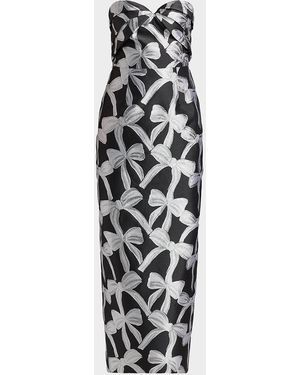 MILLY Donna Strapless Bow Jacquard Column Maxi Dress - White