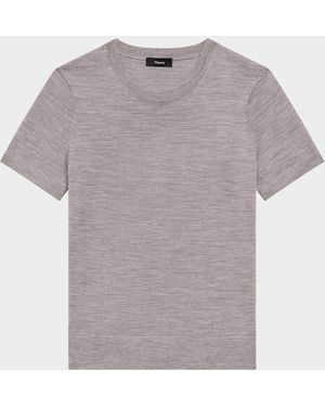 Theory Regal Merino Wool Short-Sleeve Crew T-Shirt - Gray
