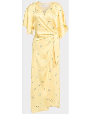 MISA Los Angles Hadassa Floral Satin Midi Dress - Yellow