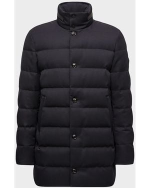 Moncler Apos;S Vallonpierre Hooded Wool Long Down Jacket - Blue