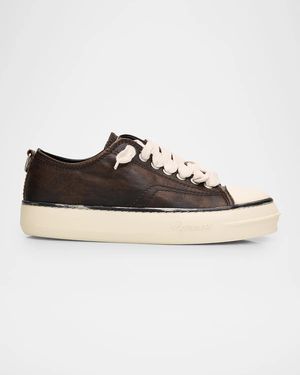 Represent Apos;S Cap-Toe Distressed Leather Low-Top Sneakers - Brown