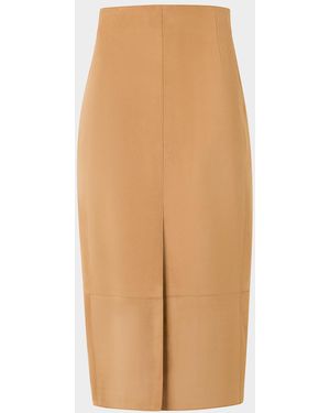 Akris Suede Front Slit Pencil Skirt - Natural