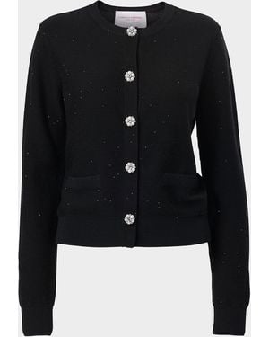 Carolina Herrera Shimmering Wool Crewneck Cardigan - Black