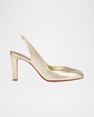 Christian Louboutin 85Mm Fannylove Metallic Leather Slingback Pumps - White
