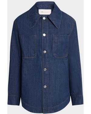 Ami Paris Apos;S Embossed Ami De Coeur Denim Overshirt - Blue
