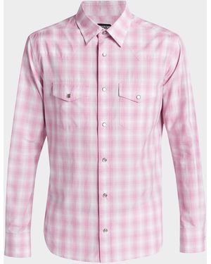 Tom Ford Apos;S Cotton Plaid Slim-Fit Snap Front Western Shirt - Pink