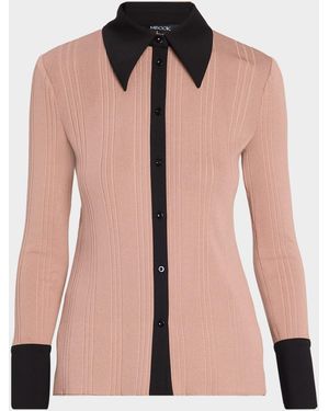 Misook Mixed Media Knit Shirt - Pink