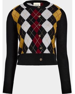 KHAITE Rita Argyle Virgin Wool-Silk Cardigan - Black