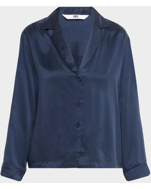 Lunya Washable Silk Button-Down Pajama Set - Blue