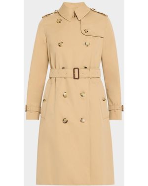 Burberry Kensington Organic Belted Double-Breasted Long Trench Coat - Natural