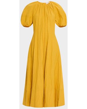 Apiece Apart Antonella Blouson-Sleeve Ruched Maxi Dress - Yellow