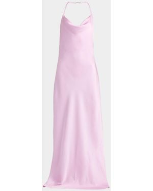 Stella McCartney Cowl-Neck Enverse Satin Backless Halter Gown - Pink
