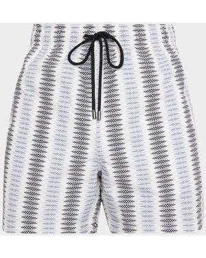Bugatchi Apos;S Cruz Mid-Length Diamond Stripe Swim Trunks - Gray